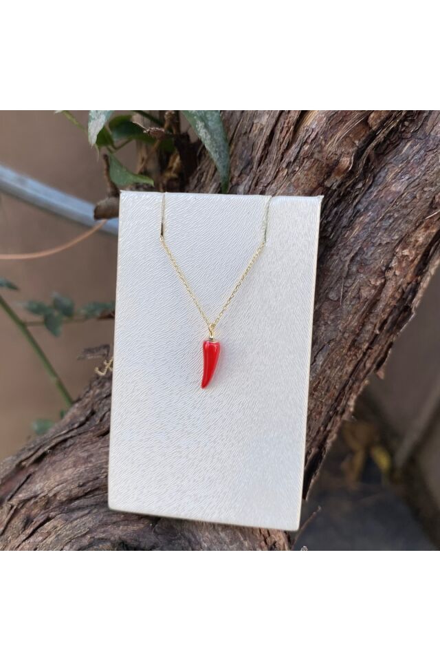 Kırmızı biber altın kolye