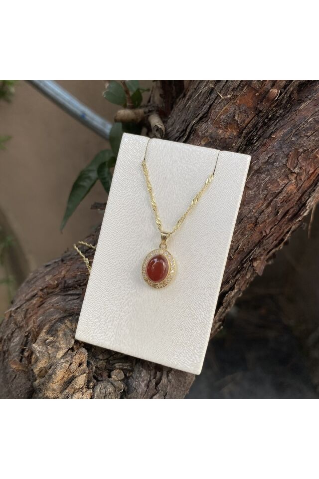 Akik taş altın kolye