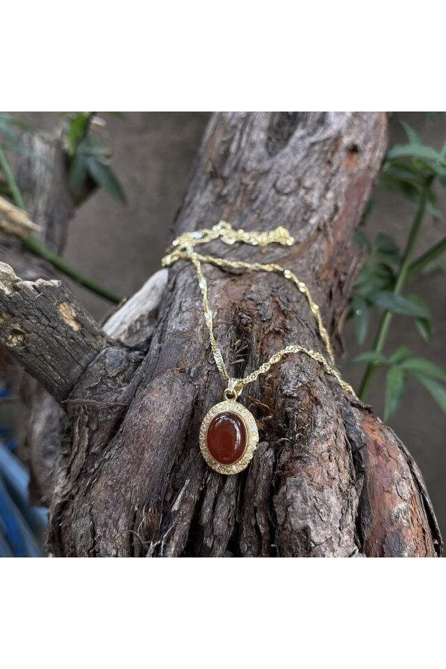 Akik taş altın kolye